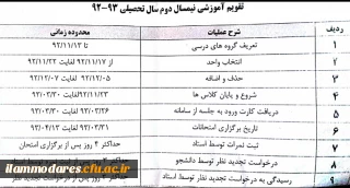 تقویم آموزشی نیمسال دوم سال تحصیلی 92