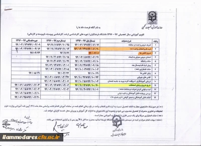 تقویم آموزشی سال تحصیلی 97-96 دانشگاه فرهنگیان